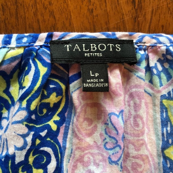 Talbots Petites cotton button top blue floral LP - Picture 5 of 5